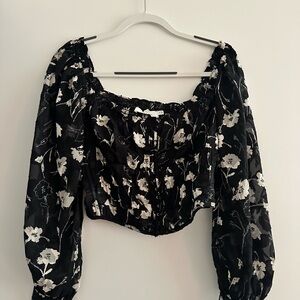 Floral Black and White Women's Top